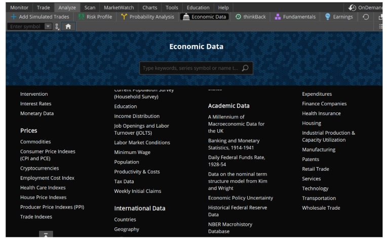 The Economic Data page found on the Analyze tab.