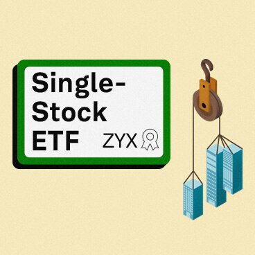 An image of a single-stock ETF certificate, with a weighing mechanism next to it, representing leverage.