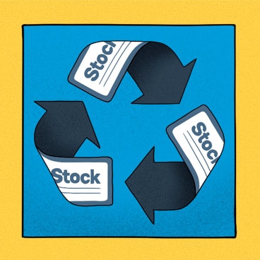 An image showing stock certificates in a recycling circle.