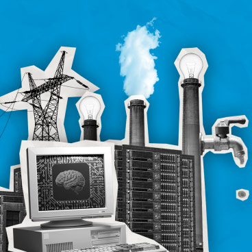 An image showing a computer with AI-related imagery attached to a power grid.