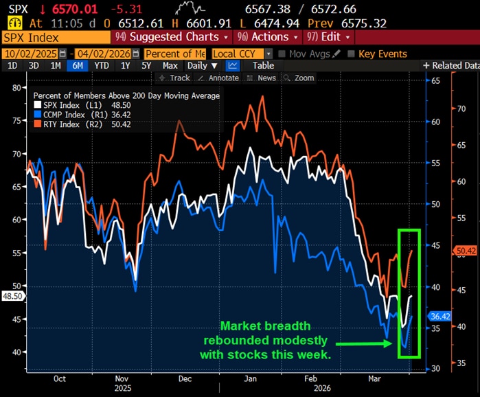 Market breadth rebounded modestly with stocks this week.